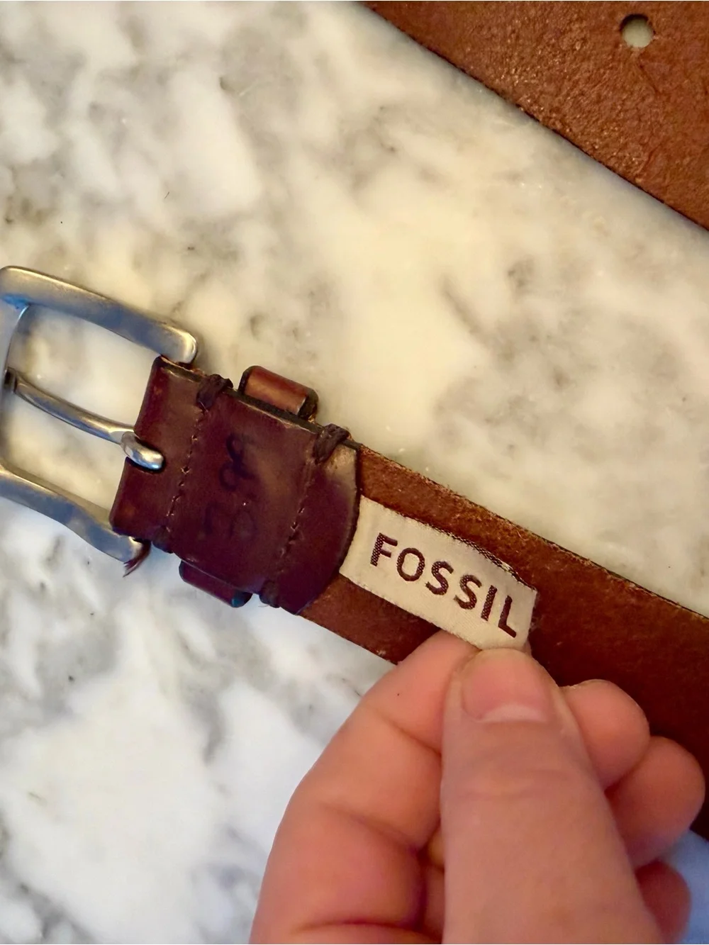 Y2K Fossil Brown Leather Belt Size 38 Vintage 90s Nickel Belt Buckle Preppy EUC